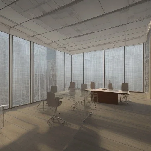 3d render of lawyer office, showing through the big glass windows the new year fireworks outside, hyper realistic, 4k