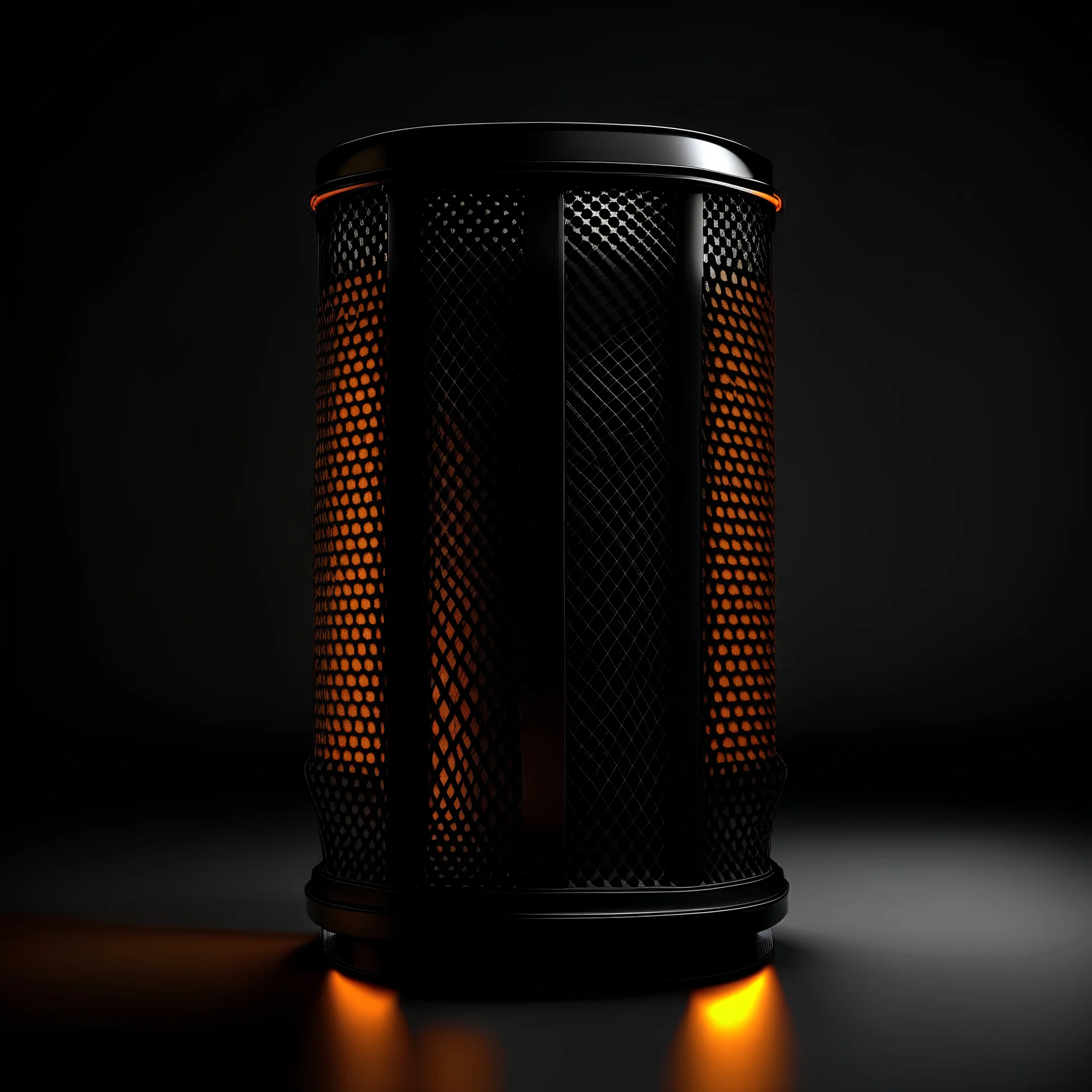 Mechanic light for car mechanics, inspired by architecture Vessel, sleek and modern DESIGN STYLE , black and orange color scheme, FORM HONEYCOMB