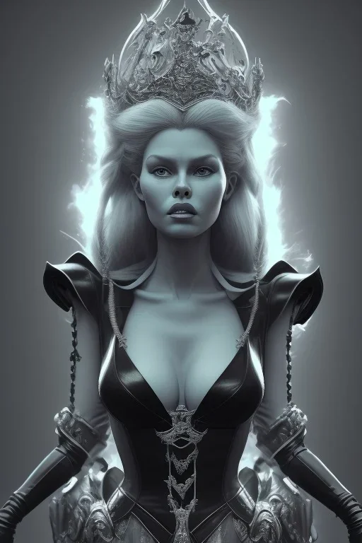 Brigitte Bardot as evil queen in black leather, leather, busty, cleavage, angry, stern look. character design by cory loftis, fenghua zhong, ryohei hase, ismail inceoglu and ruan jia. unreal engine 5, artistic lighting, highly detailed, photorealistic, fantasy.