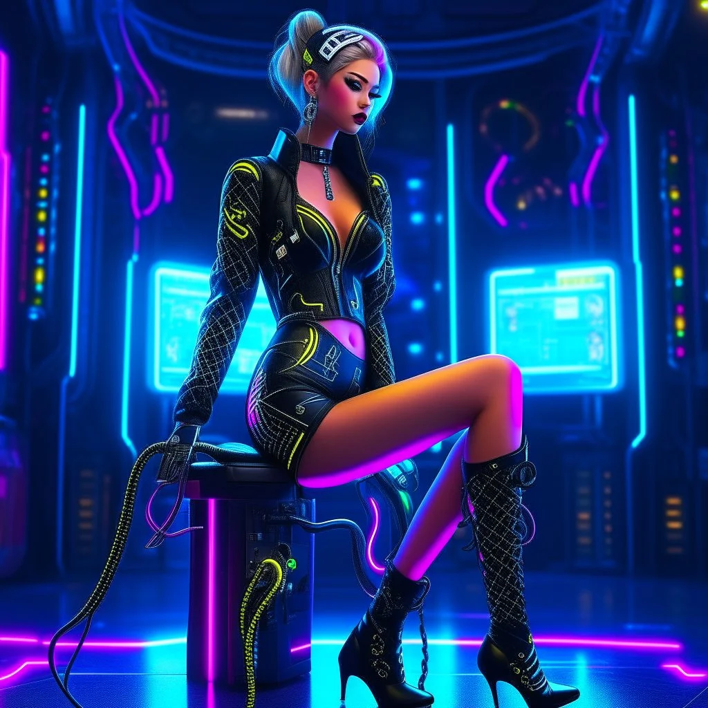 Cyberpunk pin-up girl with cyber legs