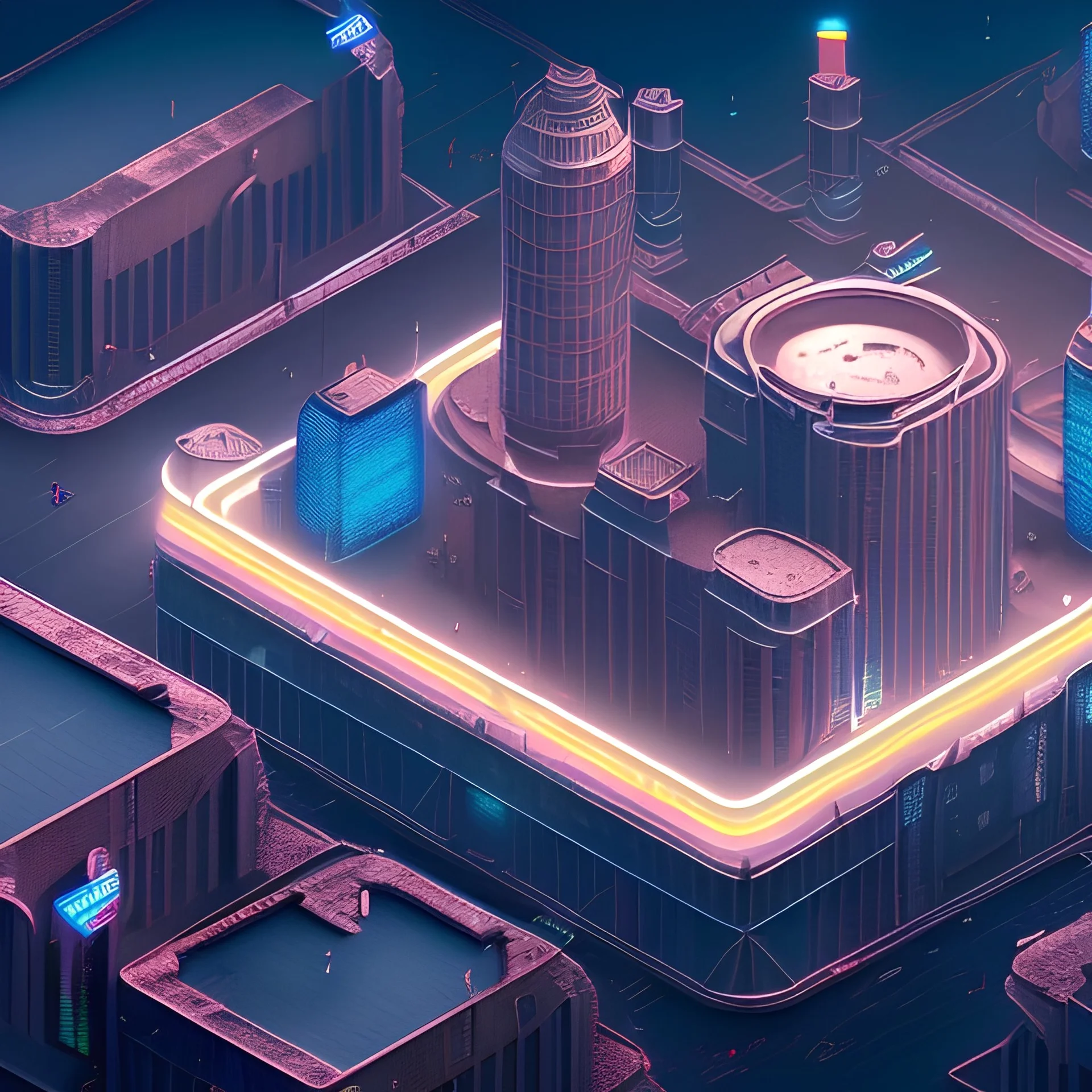 punk city, 8k resolution, dynamic lighting, reflective surfaces, isometric illustration,