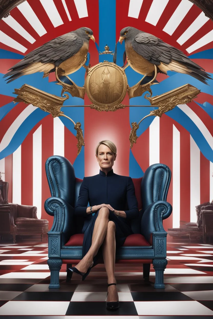 Robin Wright in The House of Cards, reimagined by industrial light and magic, sitting in the chair, final season, movie poster, no subtitles