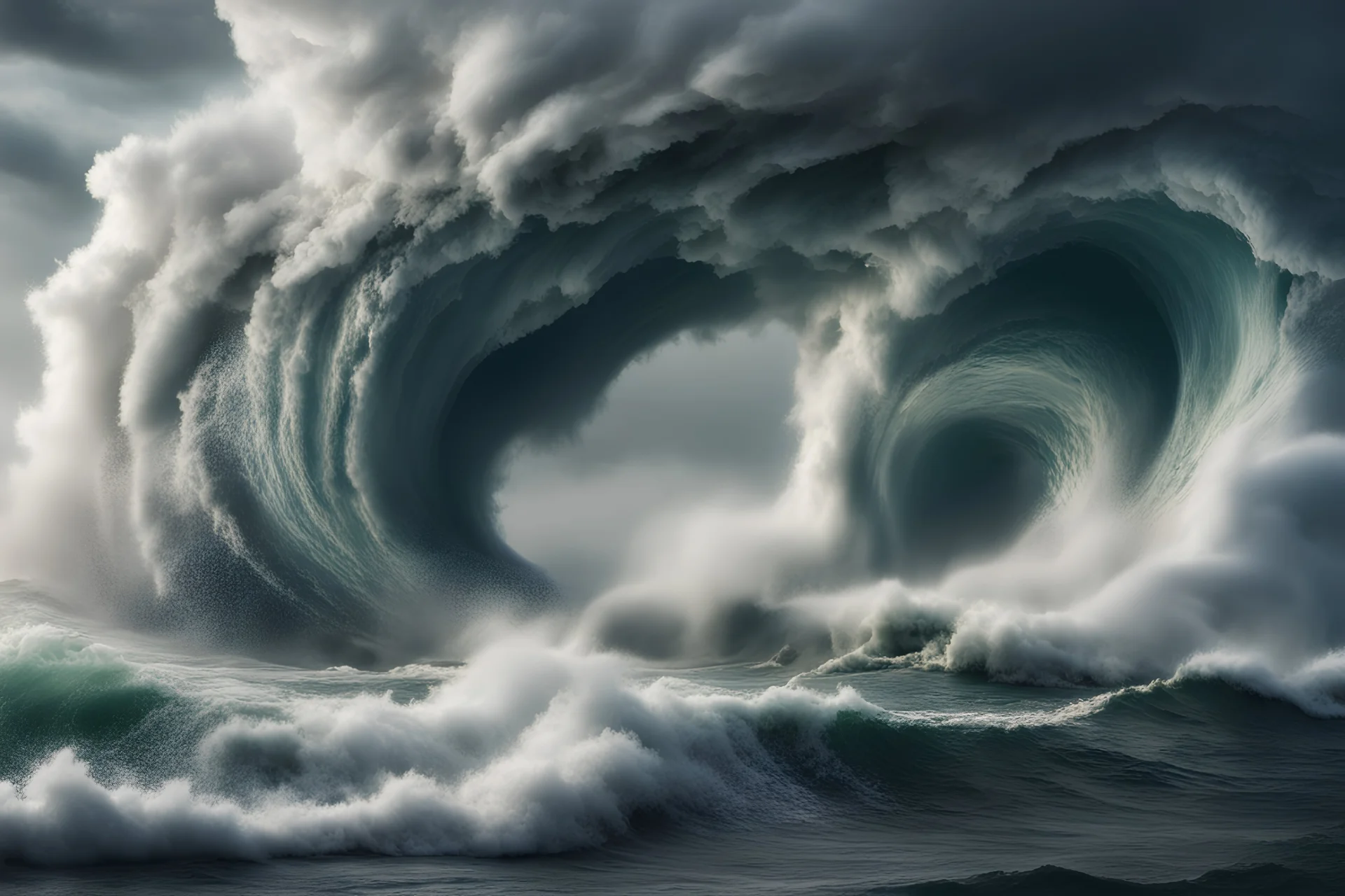 Montage of hurricanes and typhoons hitting coastal areas with unprecedented force, demonstrating the climatic shift to more unpredictable and intense weather patterns, ultra detailed artistic photography, ultra high-detail, cinematic lighting, 8K Ultra HD, crisp lines, sharp focus, double exposure, awesome full color,