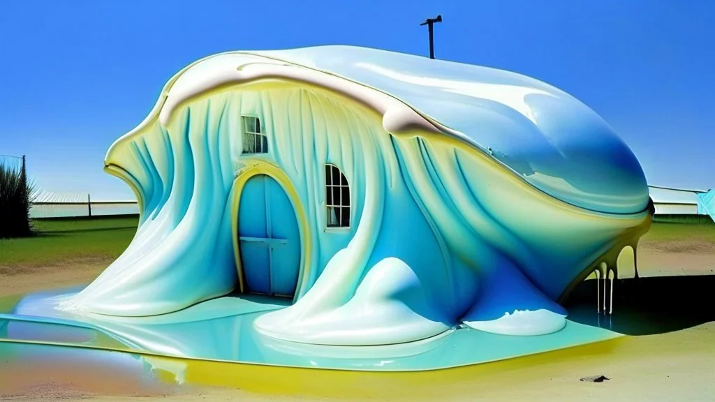 plastic shed melted in style of dali