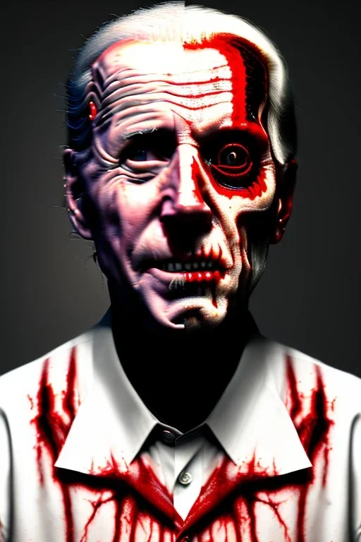 Ultra realistic image, joe biden zombie, zombie performance, skull, blood, torn arm, night, walking twisted, waist up view, thriller style, dark ambient, highly detailed, White House background, concept art, unreal engine 5, god rays, ray tracing, RTX, night lighting, ultra detail, volumetric lighting, 3d, finely drawn, high definition, high resolution.