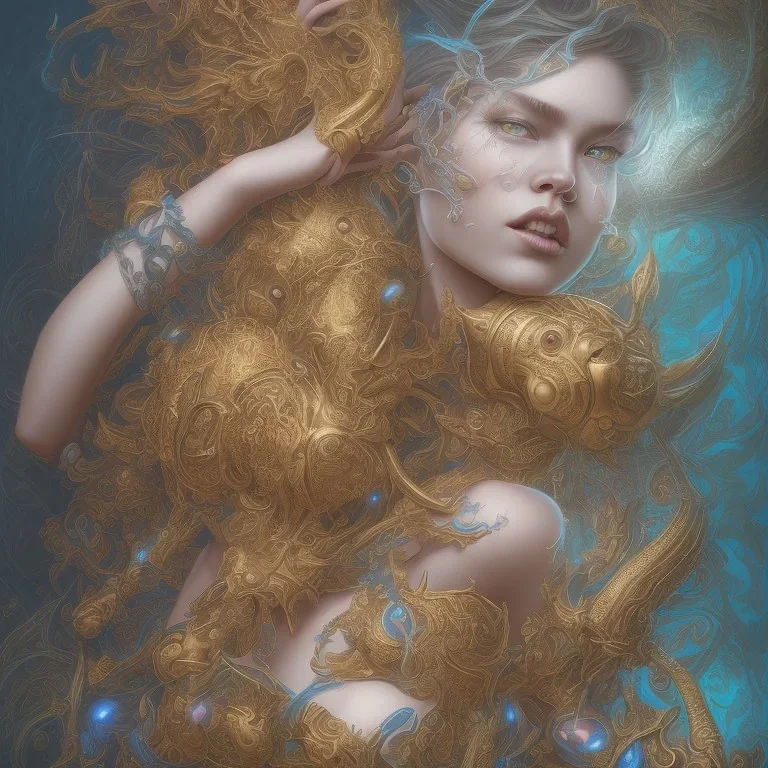 sango fantasy, fantasy magic, intricate, sharp focus, illustration, highly detailed, digital painting, concept art, matte, artgerm and paul lewin and kehinde wiley, masterpiece sexy lips Asian afro lips black African lady body mermaid blue Dragon head golden space lady sea under water mermaid pretty