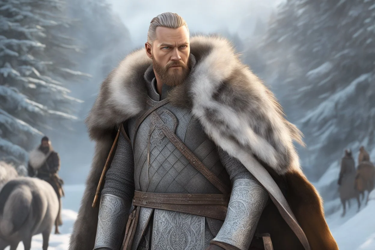 Ragnar Lothbrok in 8k Afukuro cartoon artstyle, white costum, winter, close picture, highly detailed, high details, detailed portrait, masterpiece,ultra detailed, ultra quality