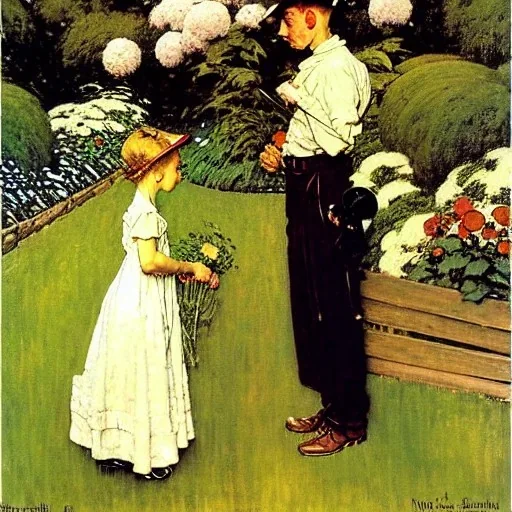 Flowers in a garden Norman Rockwell