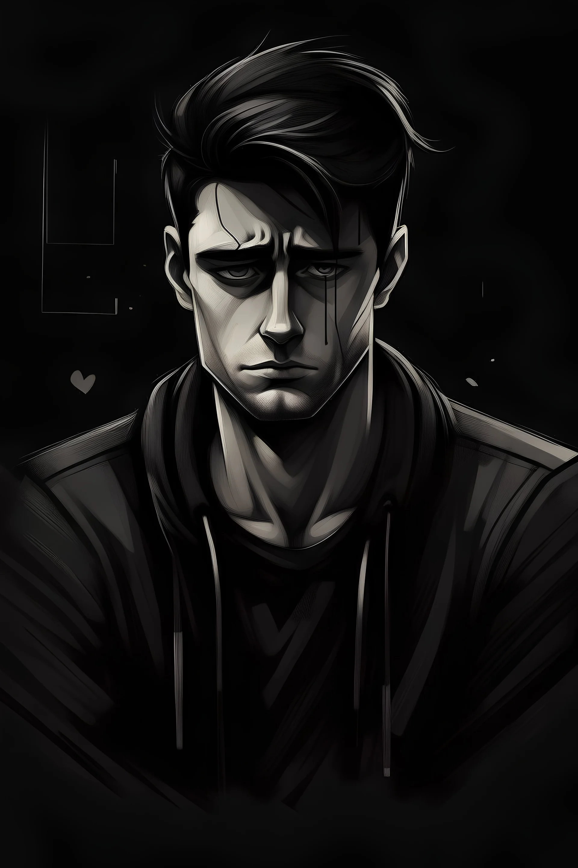 man with dark sad love artwork