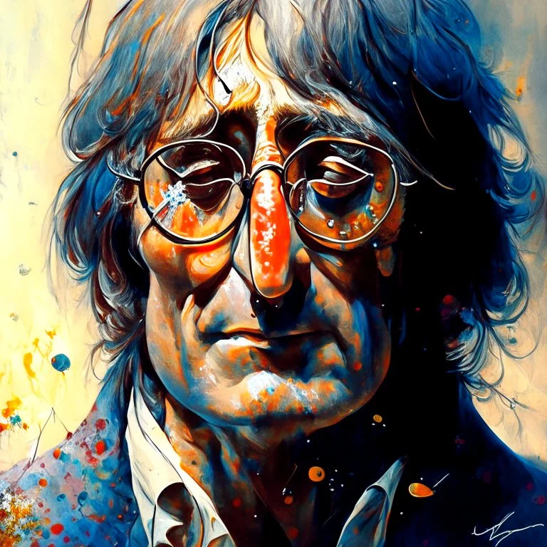 John lennon 3/4 portrait by Karol Bak and Vincent van Gogh and Ralph Steadman, paint drops, rough edges, trending on artstation, sharp focus, studio photo, intricate details, highly detailed, by greg rutkowski