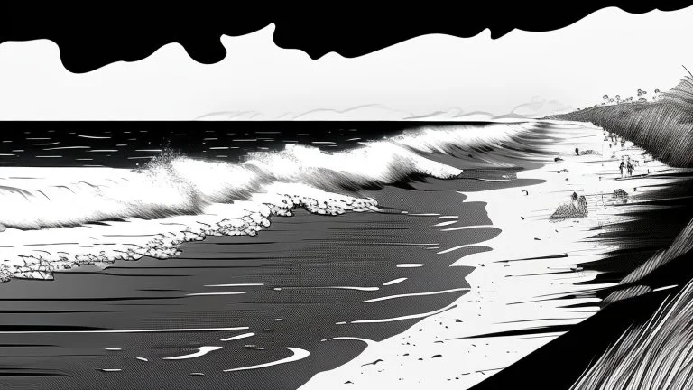 Beach, black and white Victor illustration