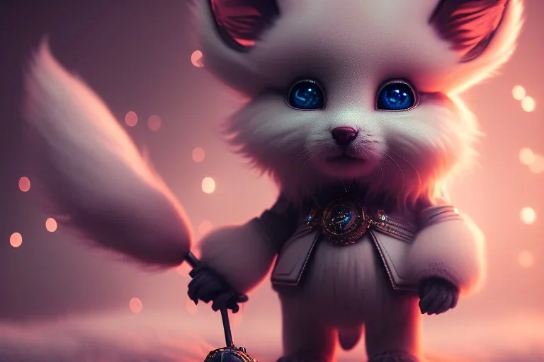 cutest AND softest creature in the world| large doll like eyes| supernatural and otherworldly| highly detailed vibrant fur| magical glowing trails| light dust| aesthetic| cinematic lighting| bokeh effect| mdjrny-v4 style