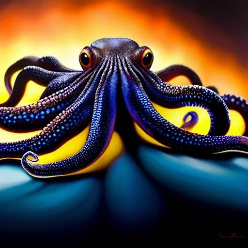 Ultra detailed fullbody Portrait in oil on canvas of Venom merges with King Octopus,extremely detailed digital painting, extremely detailed face,crystal clear eyes, mystical colors ,perfectly centered image, perfect composition, rim light, beautiful lighting,masterpiece,8k, stunning scene, raytracing, anatomically correct, in the style of robert e howard and Wizyakuza and Ohrai Noriyoshi and Simon Bisley and uncannyknack