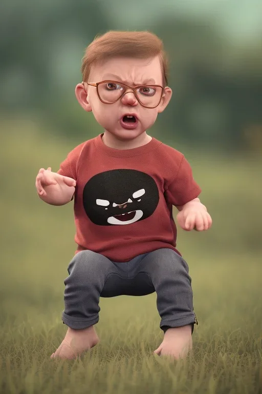 George costanza toddler, angry, full body, jump, bokeh, hyper realistic