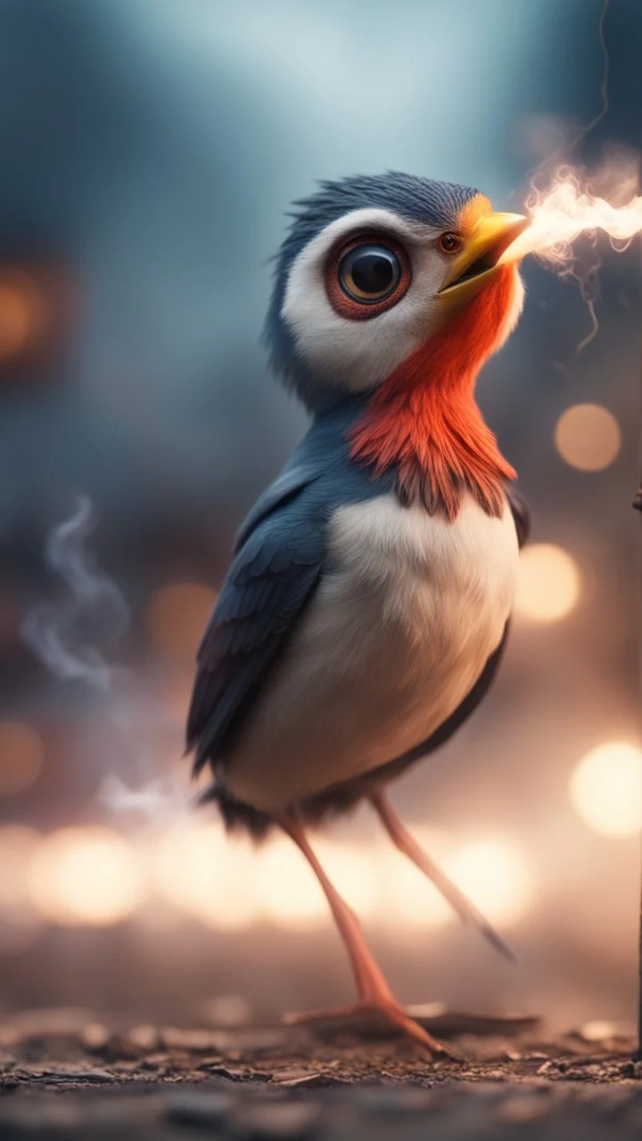 smoking screaming wtf bird getting hit by lightening, with big disturbed eyes,bokeh like f/0.8, tilt-shift lens 8k, high detail, smooth render, down-light, unreal engine, prize winning