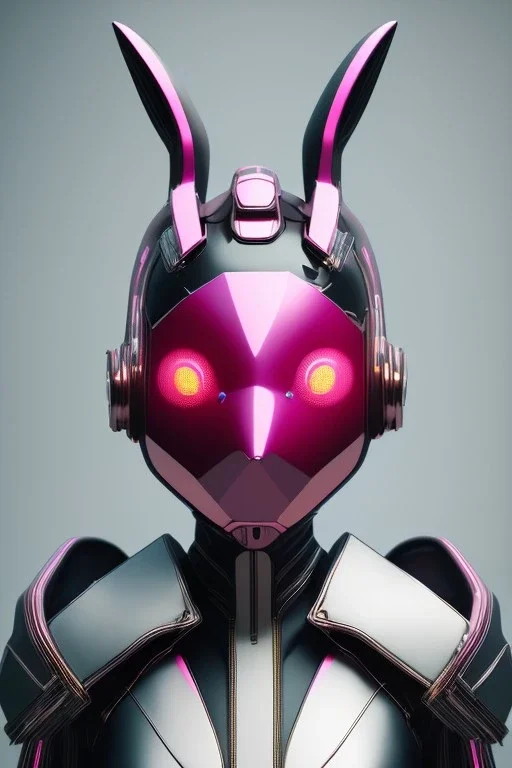 Portrait Sweet Rabbit ceramic mask, latex, pink suit, cyberpunk, photo studio, black background, unreal engine 5, concept art, ray tracing, lumen lighting, ultra detail, volumetric lighting, 3d.