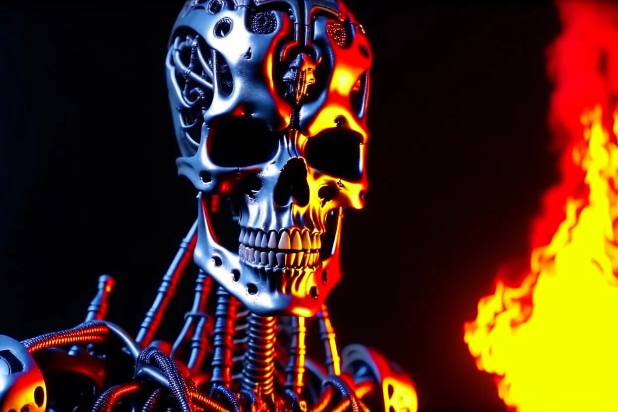 4K. FULL DETAILS. UN TERMINATOR ET UN FAN DE HARDROCK SE SERRENT LA MAIN DANS UN STUDIO EN FEU