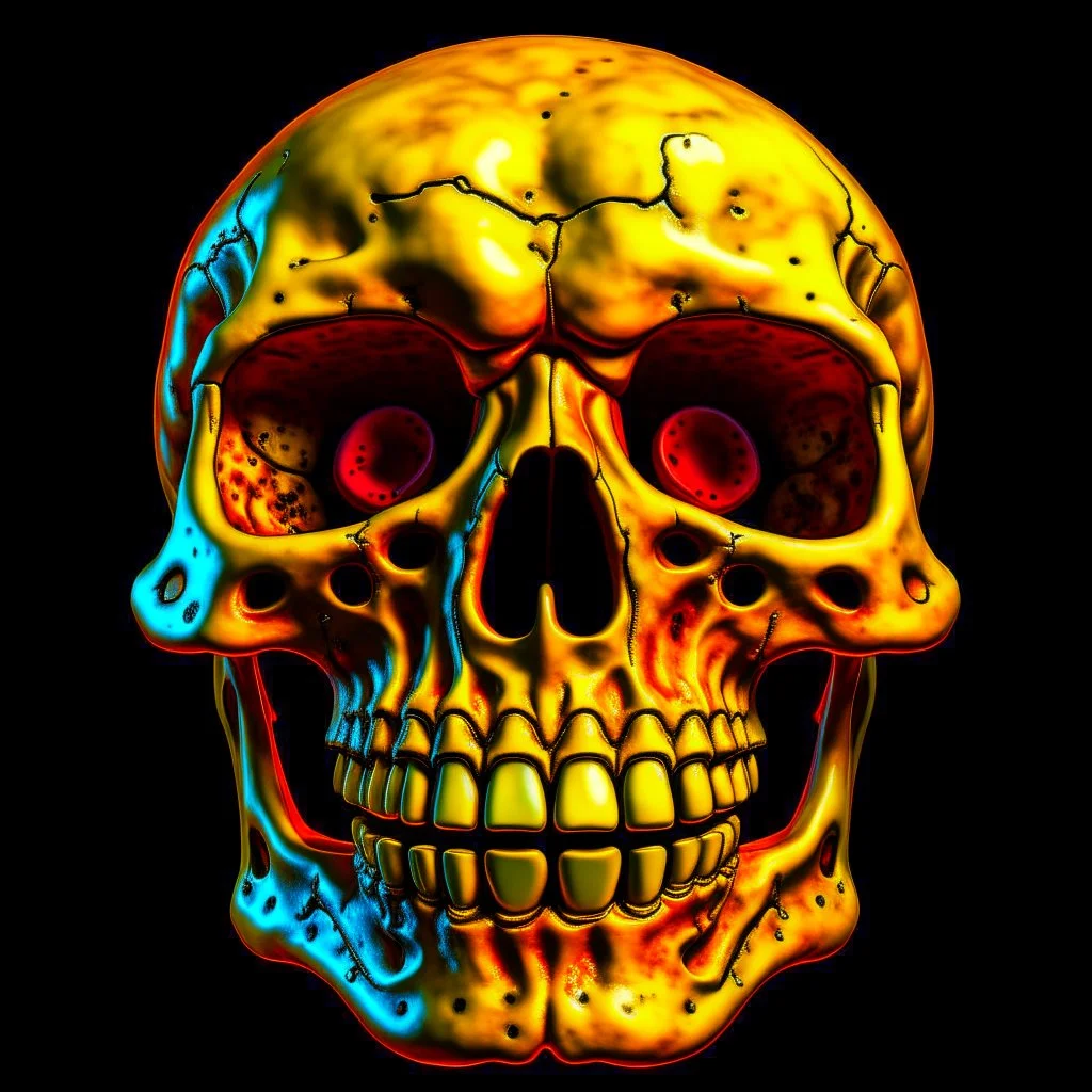 ANATOMICALLY CORRECT digital photograph of the SKULL OF A freshly skinned SMILEY FACE with fine line, highly detailed, high resolution, horrorcore, photorealisitc, awardwinning, action shot, matte, studio lighting, magazine cover, the skull is yellow, and the eyesockets are darker and more of a oval shape