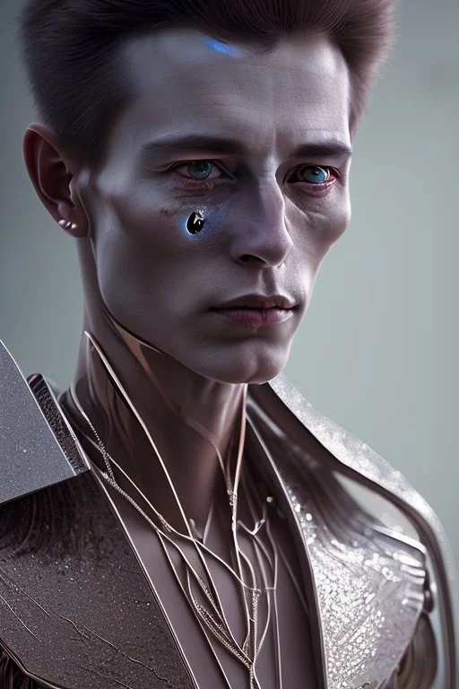 A photo realistic portrait of a stunning humanoid Alien prince, who is incredibly sad, 8k, 3d with depth of field hyper realistic