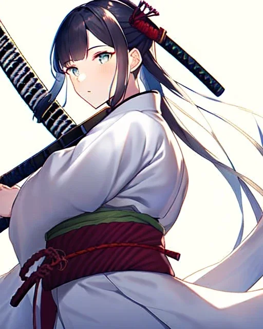a portrait of an ancient japanese warrior, samurai, white clothes, katana, super detailed, bright colors,
