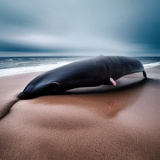 photograph of beautiful sperm whale washed up on shore, face view, lifeless, debris, foamy wave, sand, rock, 8k resolution, high-quality, fine-detail, detailed matte, photography, illustration, digital art, Jeanloup Sieff, Moe Zoyari, Marc Adamus, Ann Prochilo, Romain Veillon