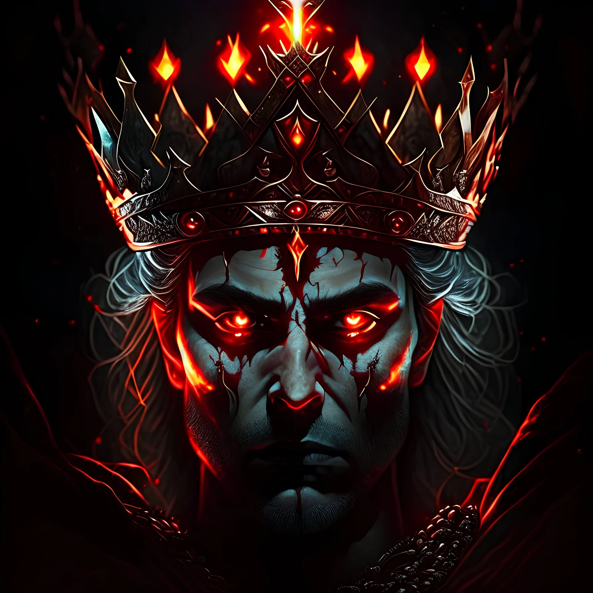 King with crown, Possessed, Glowing eyes,
