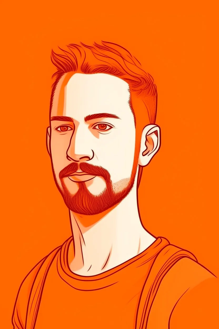 2d Illustration of a 30 year old handsome man, front view, flat single color orange background