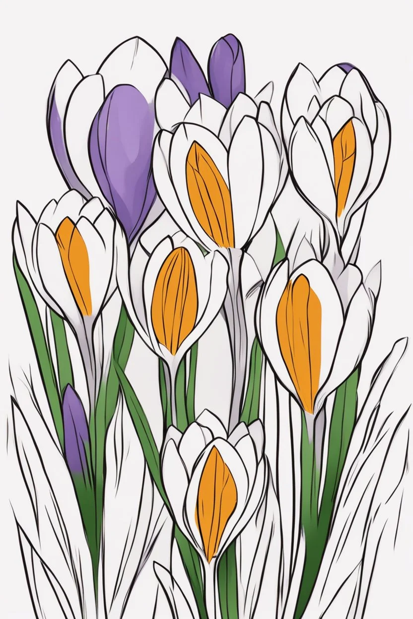 outline art for Spring: Crocuses , White background. sketch style, clean line art, white background, no shadow and clear. White/black