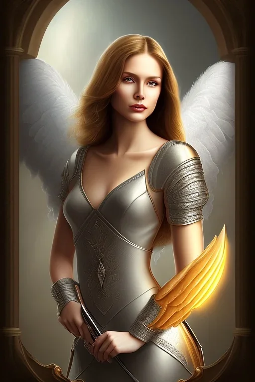 portrait lady angel with super bobs no top long black hairs shield in castle