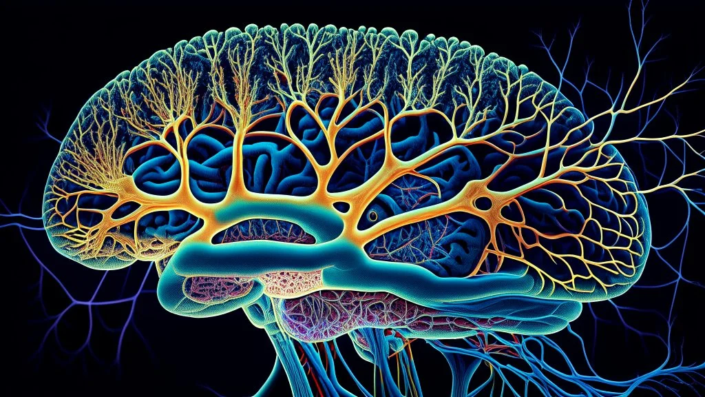 "The image represents microscopic details of the human brain, displaying intricate nerve structures and neural transmissions. The picturesque image reflects the complexity and beauty of neural structures in the brain, indicating recent advancements in the field of neuroscience and the significant discoveries it represents."