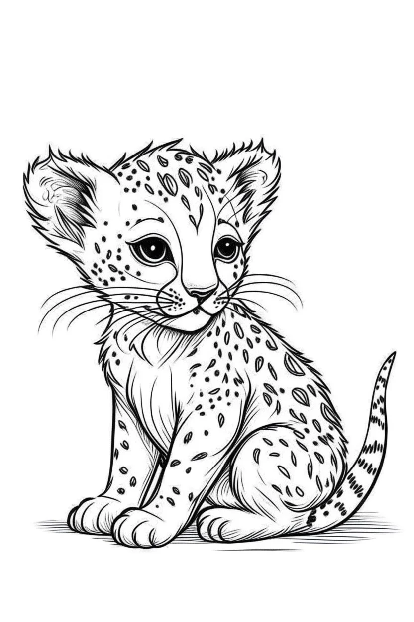 outline art for Cheetah Cub coloring pages with sitch, white background, Sketch style, full body, only use outline, toddlers style, clean line art, white background, no shadows and clear and well outlined.