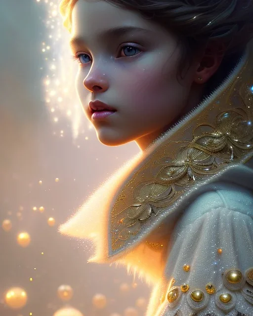 A small magic child, head and shoulders, 8k resolution concept art portrait by Greg Rutkowski, Artgerm, WLOP, Alphonse Mucha dynamic lighting hyperdetailed intricately detailed Splash art trending on Artstation triadic colors Unreal Engine 5 volumetric lighting Splash art fantasy"