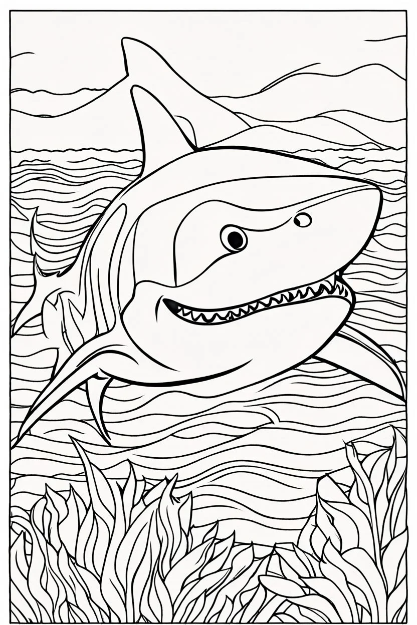 coloring page for kids, SHARK, thick outline, low details, no shading, no color