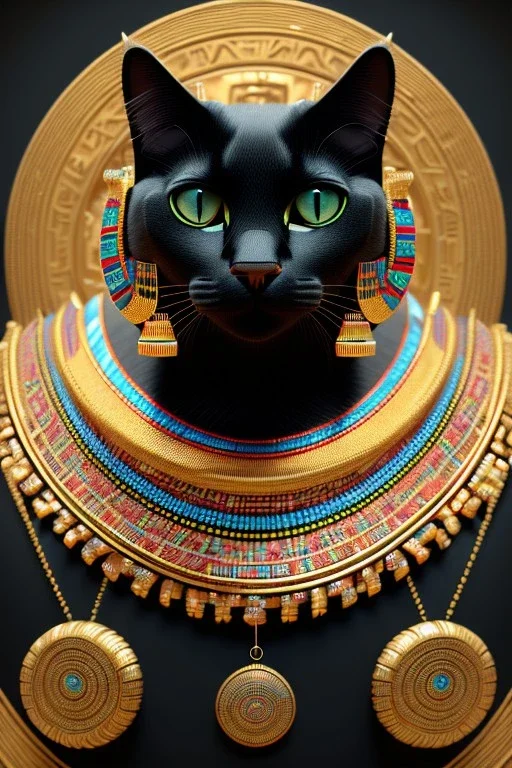 kente scene, Black Egyptian Cat, jewelry, realistic, thread, embroidery, octane render, high detail