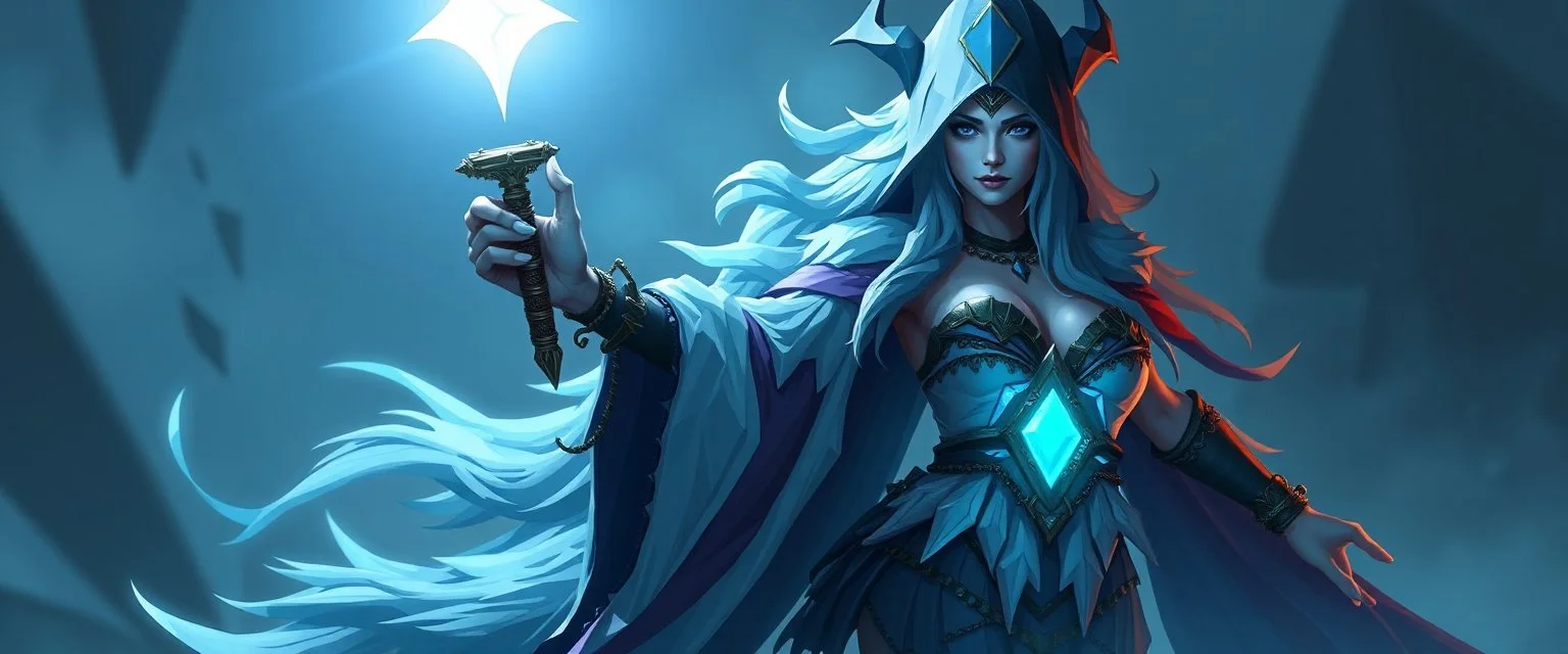 good low poly merman thief priest woman with long fur all over her entire body and bright aura