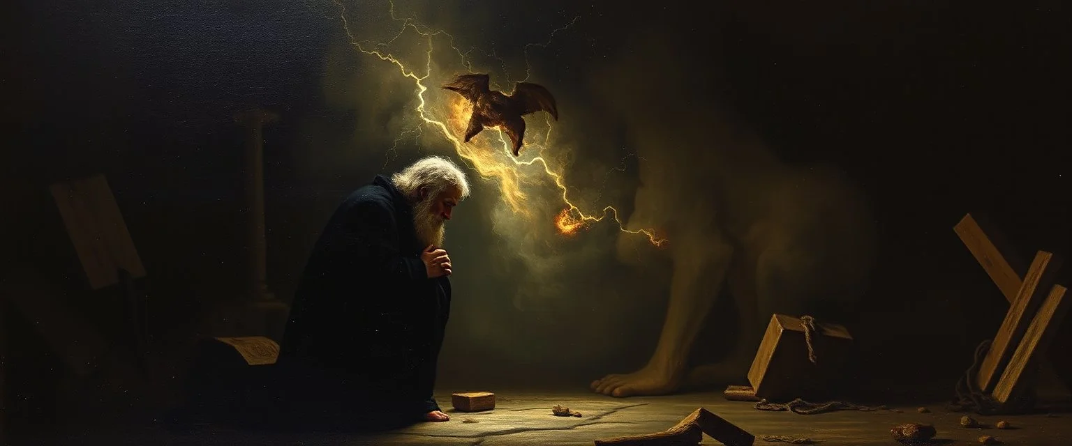 master oil painting by Rembrandt,My child, my Fool, my mirror in the deep, The truths you seek are yours alone to keep. I am but echo, shadow, whispered name— You are the one who plays the greater game. The gods of old still hunger in the void, But you, Klein Moretti, cannot be destroyed. Not wholly. Not while one soul calls you friend, Not while this story races toward its end.