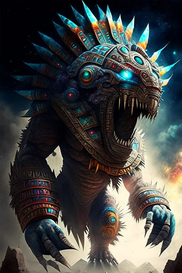 aztec hyperreal giant galactic monster god