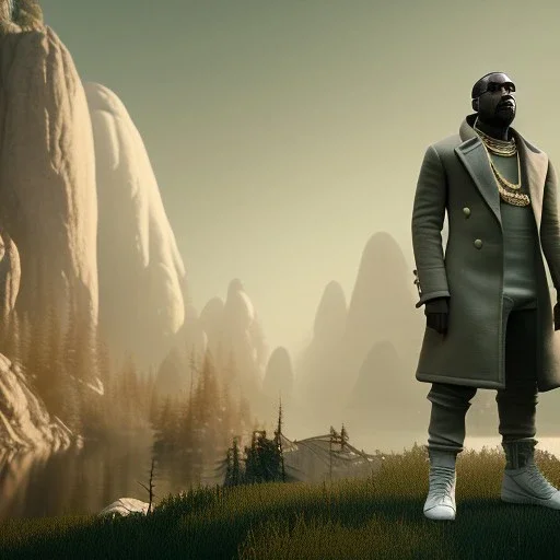 Full body, 3d render, Kanye west, 1800's men style, 1800's men hair style, 1800's men clothes style, hyper realistic, octane render, unreal engine 5, 8k, palace background, uhd