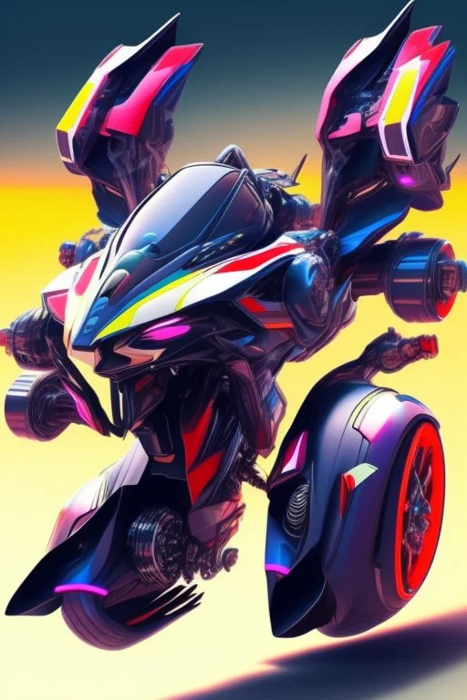 A combination of ultra-advanced car and crazy Max fighter, super sporty, with color and nano technology An advanced motorcycle with four wheels and a turbo jet in the back with rockets and machine guns,At war with humans