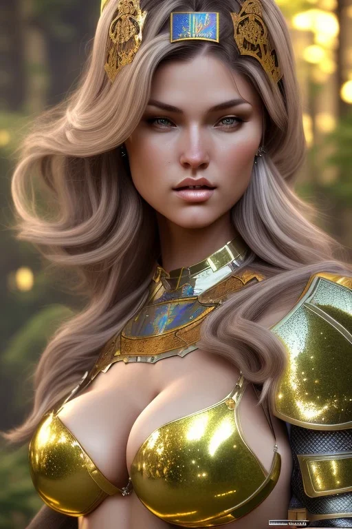 milf, brunet hair, knight armor, forest, 8k resolution, high-quality, fine-detail, intricate, fantasy art, detailed matte, volumetric lighting, illustration, 3D