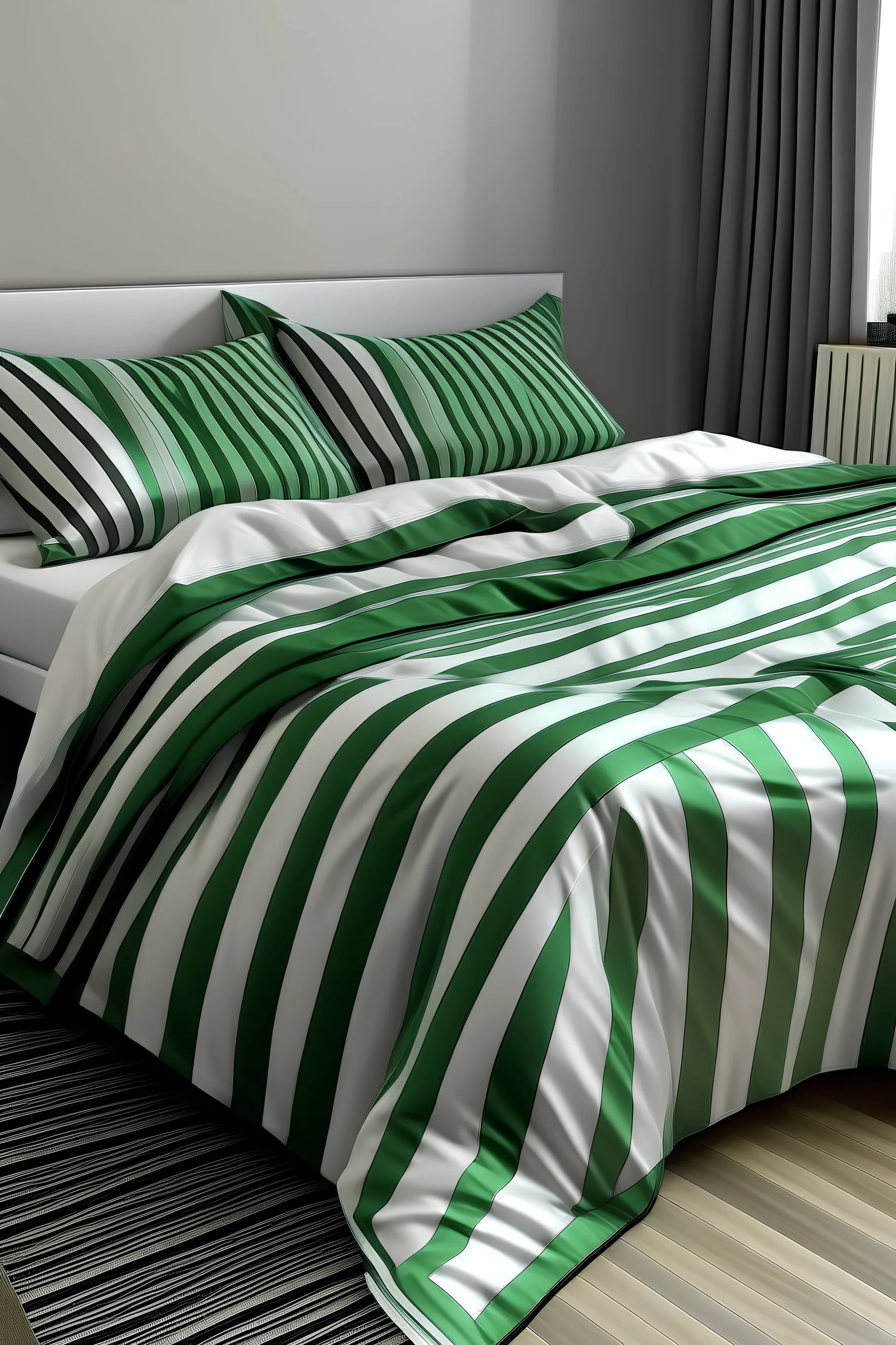 Green and silver stripes bed duvet
