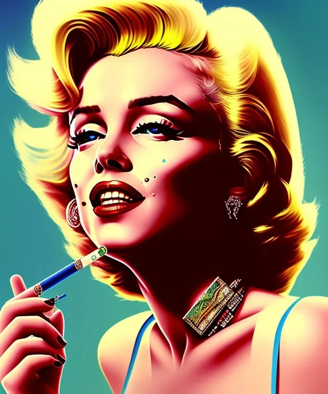 Marilyn Monroe, in full growth, smokes a cigarette, cyberpunk2077, photorealistic, 8k