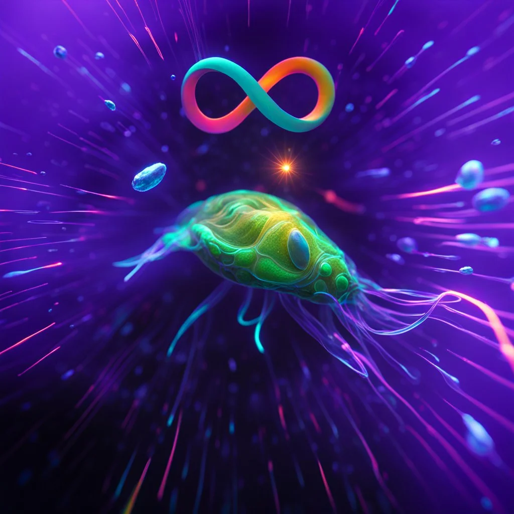 infinity symbol ∞ with vibrant single Bioluminescent Plankton in water, striking, neon, chiaroscuro, dramatic, captivating, powerful, fantasy, beautiful, octane render, 16k post-production, artstation: award-winning: atmospheric: commanding: fantastical: clarity: ultra quality: striking: brilliance: stunning colors: amazing depth; lens: f/11, 35mm