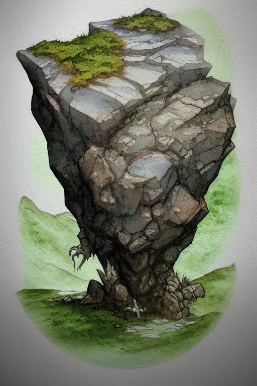 dnd, fantasy, watercolour, ilustration, dao, rock surface, earth elemental