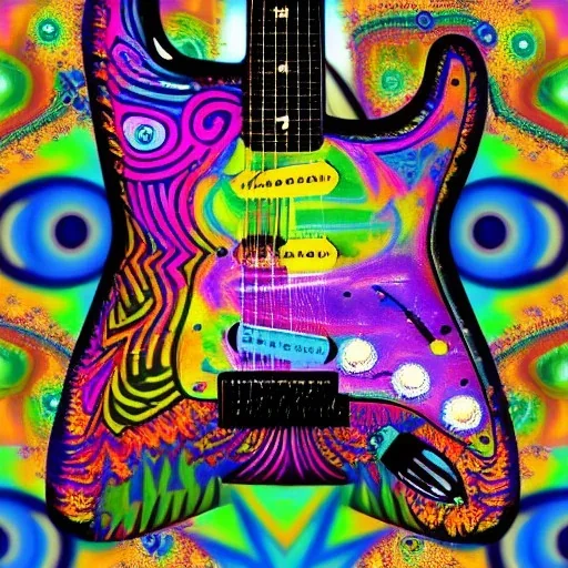 Cadillac PEACE electric guitar PEACE psychedelic hippie trippy acid LSD PEACE stratocaster GUITAR with peace sign in back