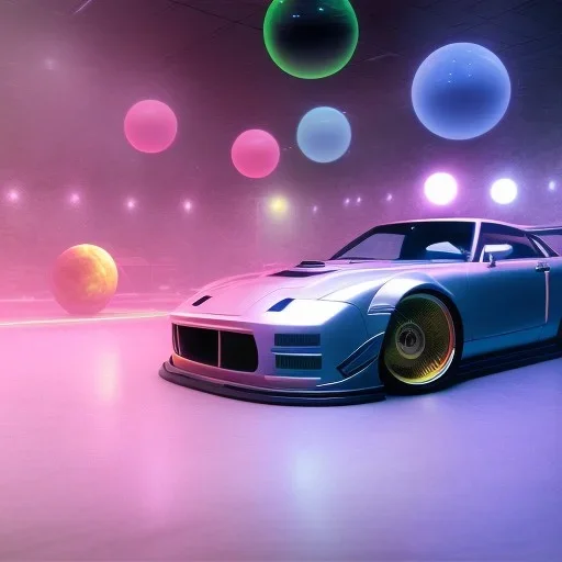 Modified car, ultra realistic, ultra highly detailed, shiny, smooth, studio quality, octane render, Surrealism, Triadic colour scheme,glow-stick, ambient lighting,nightclub lighting, polaroid, 100mm, --ar 1:1 --v4