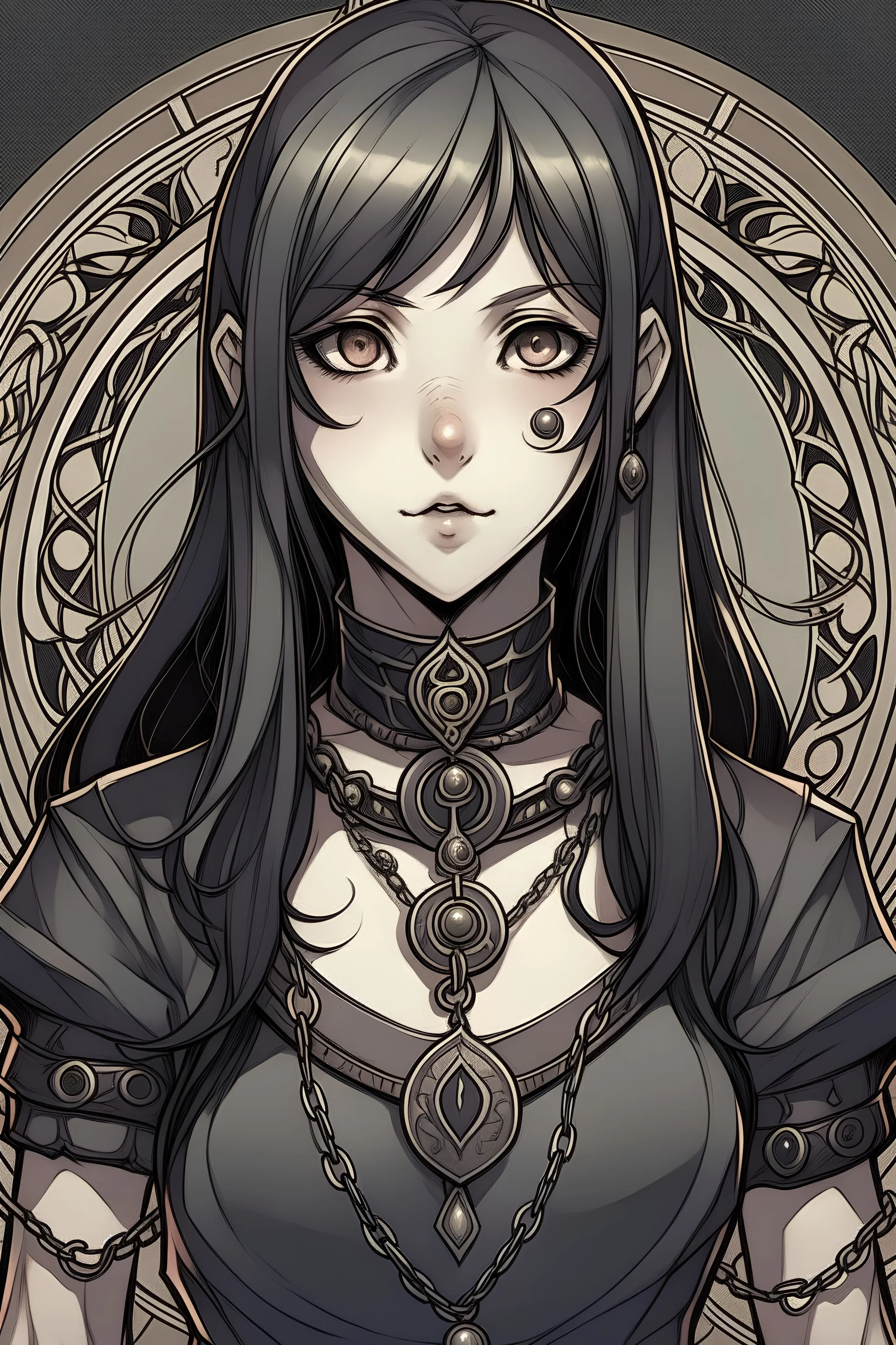 draw a gothic girl hero with an amulet