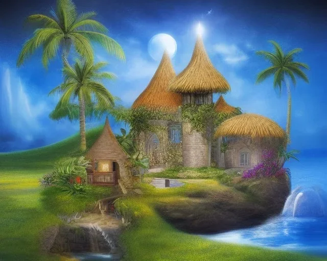 mystical house on a hot tropical island, fantasy art,