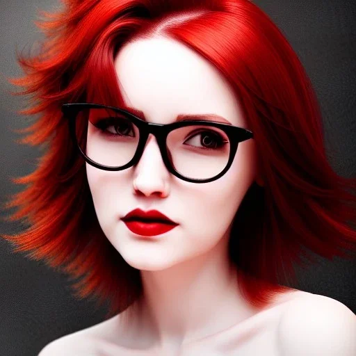 Mulher incrivelmente linda , cabelo vermelho curto , óculos escuro,hiper detalhado, hiper realista, vallejo, wlop,artgerm, rossdraws