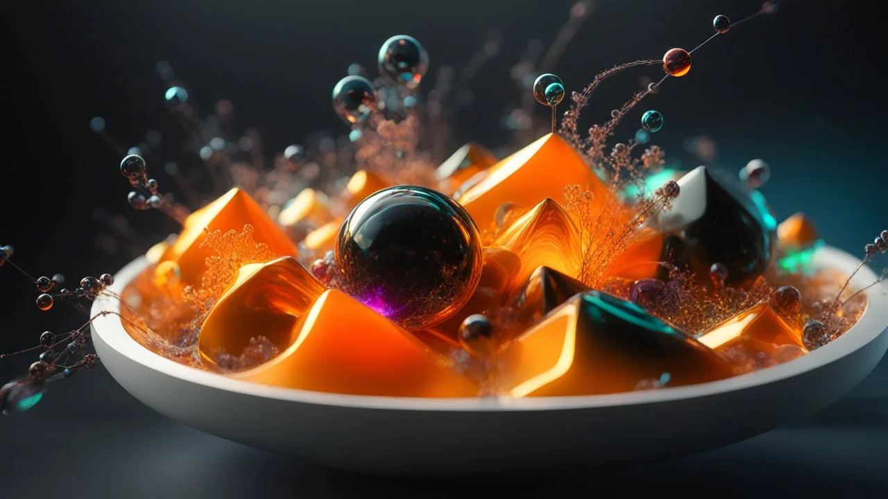 3D-rendered organics form, futuristic, fantasy, nuclear, geometrical shape, single colorful objects, fractal, abstract, scientific, Bose–Einstein condensate, quantum entanglement, friendly, beautiful, black background, octane render, 8k post-production, artstation: award-winning: atmospheric: commanding: fantastical: clarity: 16k: ultra quality: striking: brilliance: liquid medium: stunning colors: amazing depth; lens: f/8, 28mm